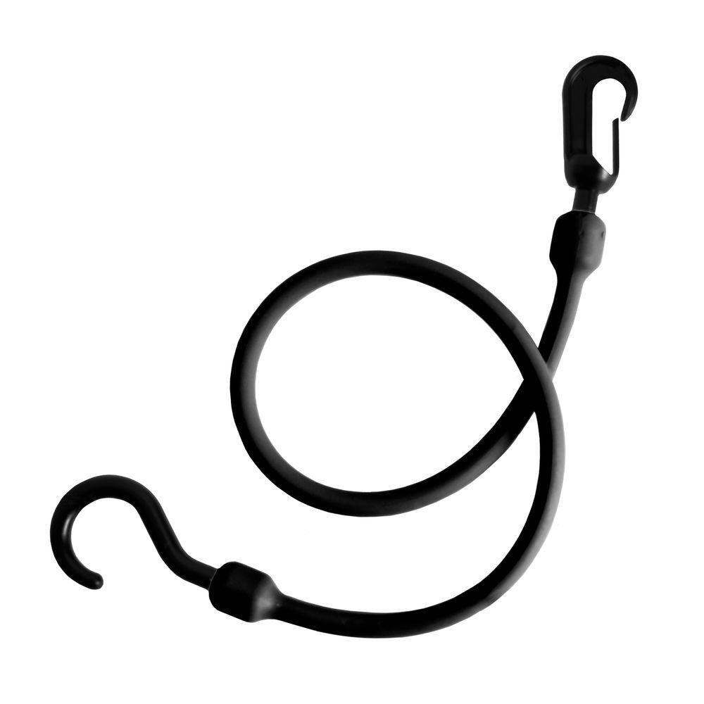 24 in. Polyurethane Fixed End Bungee Cord with Molded Nylon Hook and Clip in Black - Super Arbor