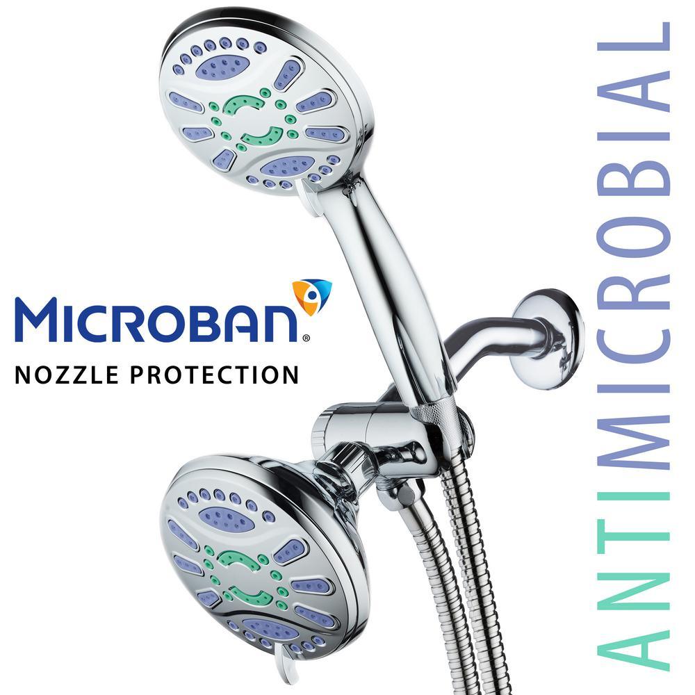 Antimicrobial 48-Spray 4.3 in. High Pressure 3-Way Dual Shower Head and Handheld Shower Head Combo in Chrome - Super Arbor