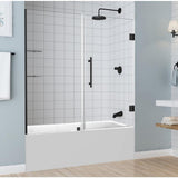 Belmore GS 59.25 in. to 60.25 in. x 60 in. Frameless Hinged Tub Door with Glass Shelves in Matte Black - Super Arbor