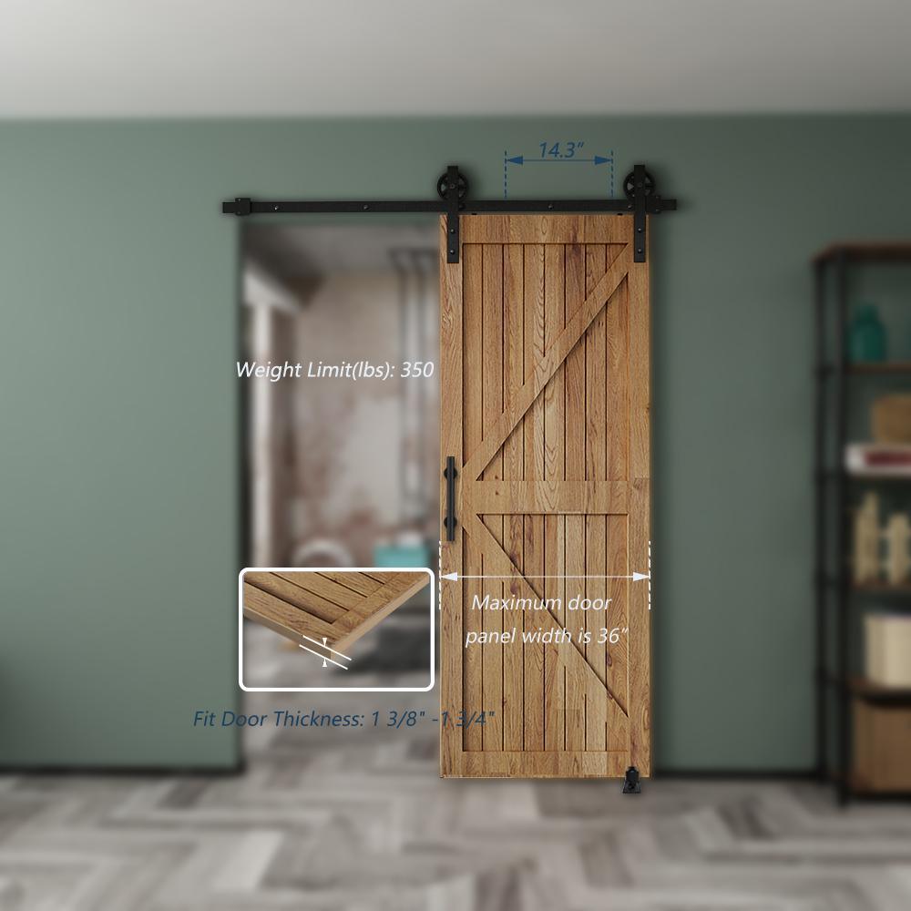 6 ft./72 in. Black Steel Bent Strap Sliding Barn Door Track and Hardware Kit with 12 in. Cylinder Handle and Floor Guide - Super Arbor