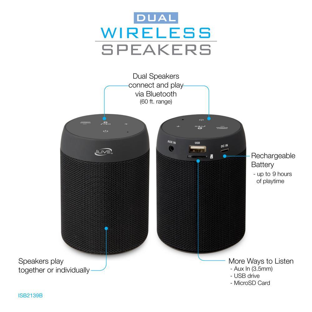 Bluetooth 5.0 Wireless Speaker Pair in Black - Super Arbor
