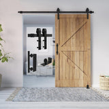 6 ft./72 in. Black Steel Bent Strap Sliding Barn Door Track and Hardware Kit with 12 in. Cylinder Handle and Floor Guide - Super Arbor