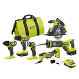 RYOBI ONE+ 18V Cordless 6-Tool Combo Kit with (2) 2.0 Ah Batteries and Charger, PCL1600K2