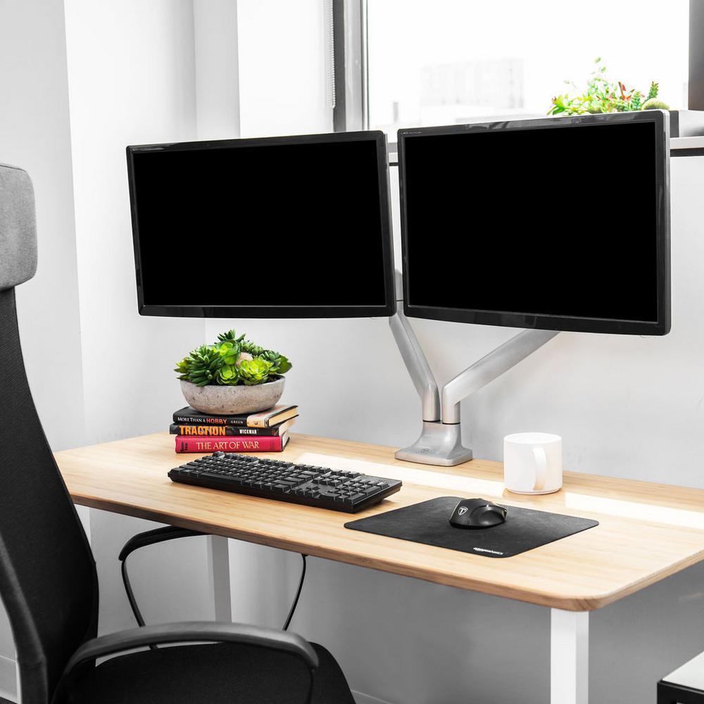 Dual Arm Monitor Mount with Full Motion Swivel Articulating Gas Springs for 13 in. - 30 in. Silver - Super Arbor