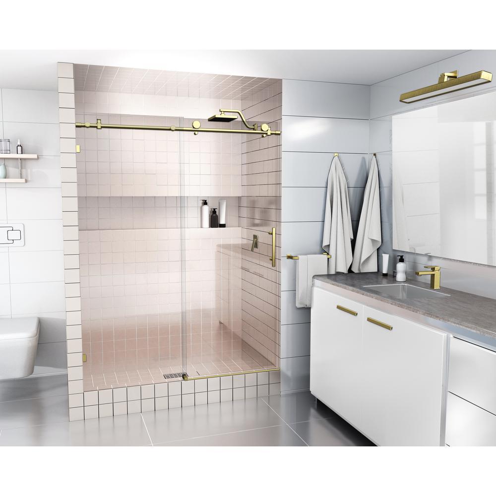 52 in. - 56 in. x 78 in. Frameless Sliding Shower Door in Brushed Nickel with Handle - Super Arbor