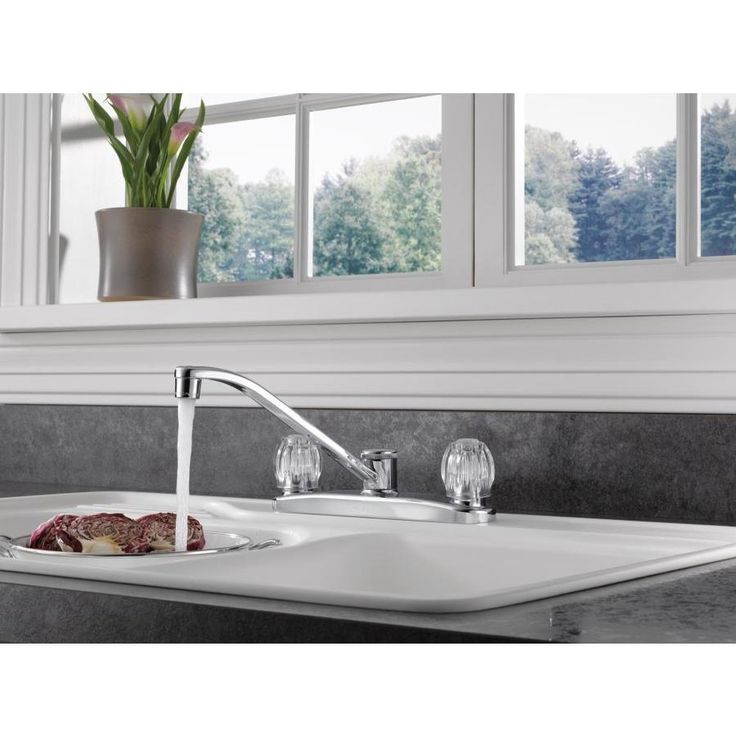 Peerless Chrome 2-Handle Deck-Mount Low-Arc Handle Kitchen Faucet (Deck Plate Included)