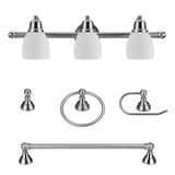 Jayden 3-Light Oil Rubbed Bronze Vanity Light with Frosted Glass Shades and 4-Piece Bath Set