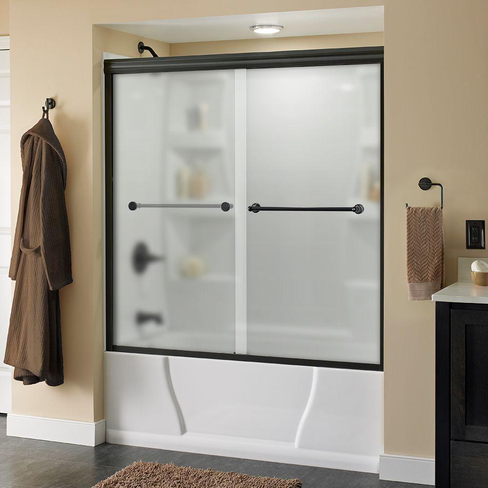 Crestfield 60 in. x 58-1/8 in. Traditional Semi-Frameless Sliding Bathtub Door in Nickel and 1/4 in. (6mm) Rain Glass - Super Arbor