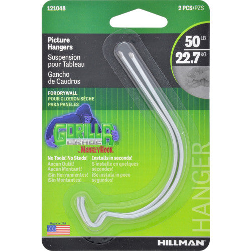 Hillman Gorilla Hook Silver Picture Hanger, 50 lb, 2-Pack
