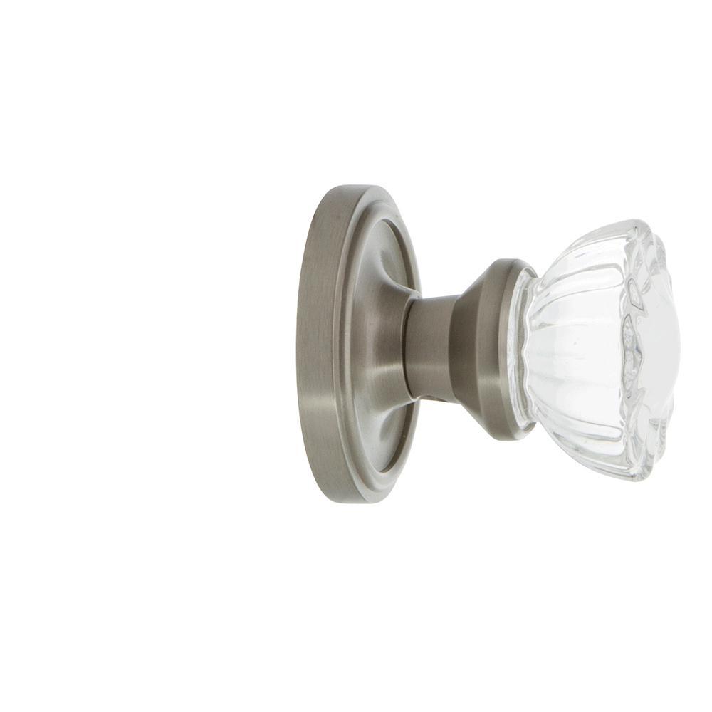 Classic Rosette 2-3/8 in. Backset Satin Nickel Privacy Bed/Bath Crystal Glass Door Knob - Super Arbor