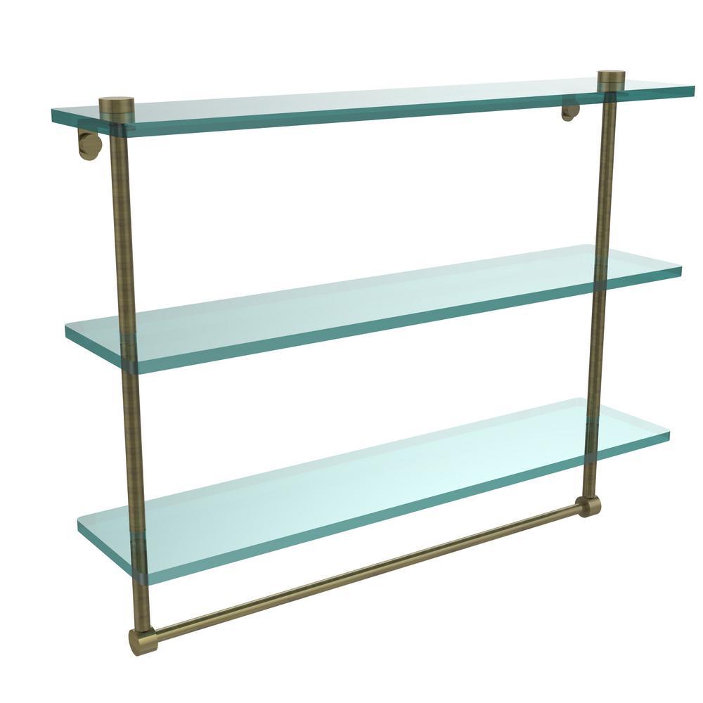 22 in. L  x 18 in. H  x 5 in. W 3-Tier Clear Glass Bathroom Shelf with Towel Bar in Satin Chrome - Super Arbor