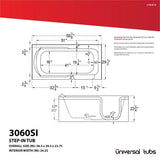 Step-In 59.6 in. Walk-In Non-Whirlpool Bathtub in White with 1.28 GPF Single Flush Toilet - Super Arbor