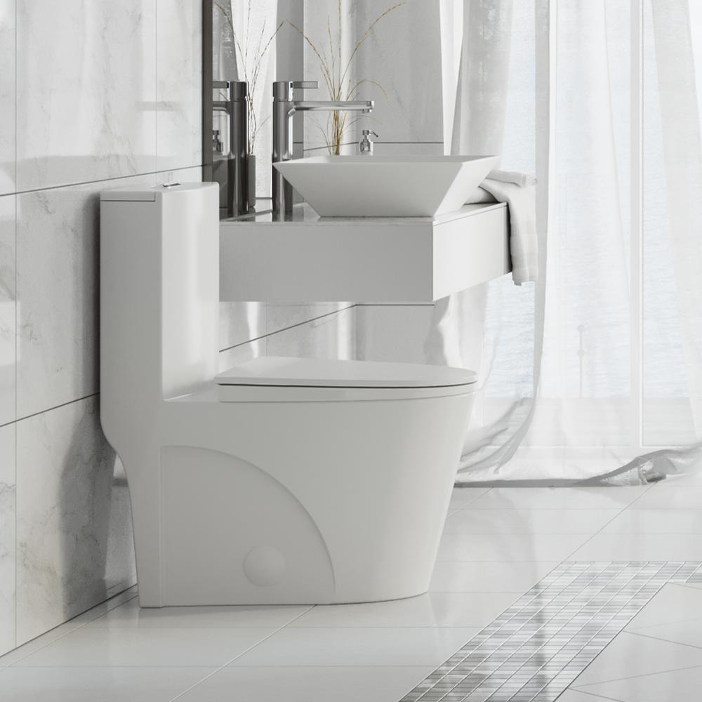 St. Tropez 1-Piece 0.8/1.28 GPF Dual Flush Elongated Toilet in White - Super Arbor