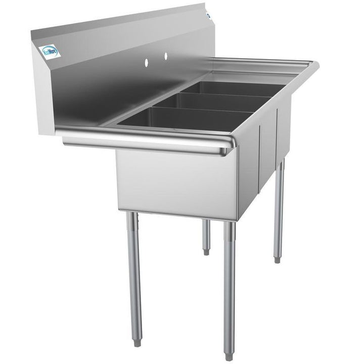 Freestanding Stainless Steel 60 in. 2-Hole Triple Bowl Commercial Kitchen Sink