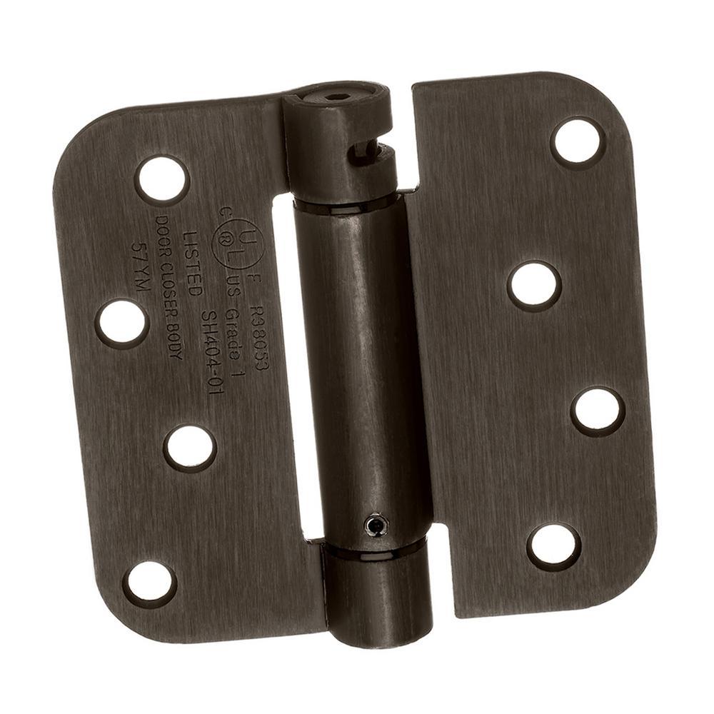 4 in. x 4 in. Satin Nickel 5/8 in. Radius Adjustable Spring Door Hinge (2-Pack) - Super Arbor