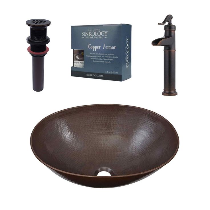 SINKOLOGY Maxwell All-In-One 18 in. Copper Bathroom Vessel Sink with Pfister Ashfield Rustic Bronze Faucet and Drain