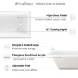 Voltaire 60 x 32 in. Acrylic Right-Hand Drain with Integral Tile Flange Rectangular Drop-in Bathtub in white - Super Arbor