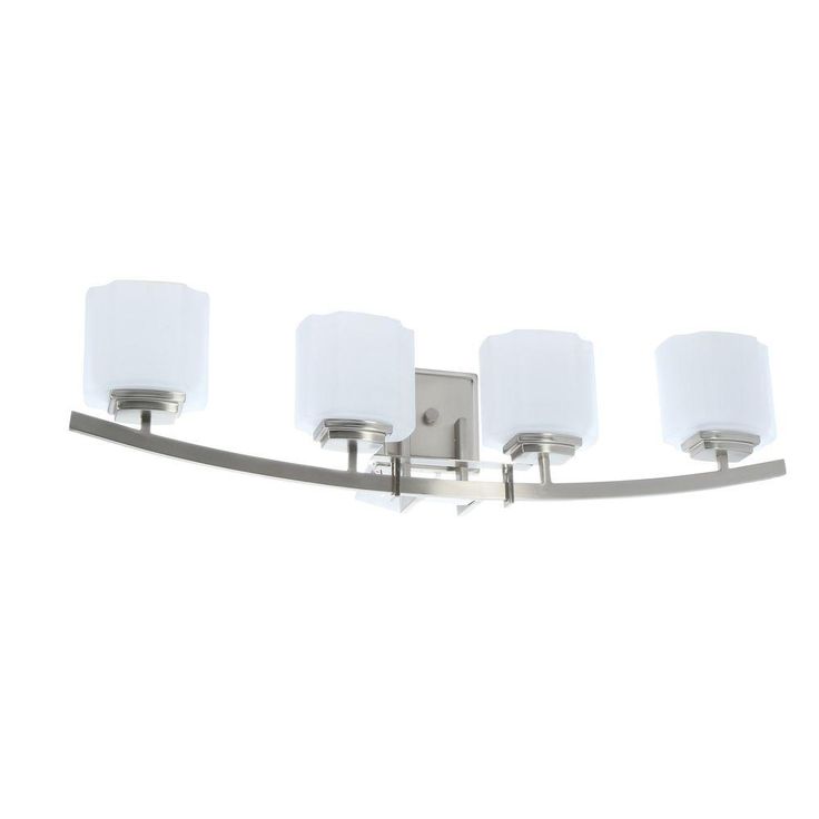 Architecture 4-Light Brushed Nickel Vanity Light with Etched White Glass Shades