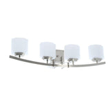 Architecture 4-Light Brushed Nickel Vanity Light with Etched White Glass Shades