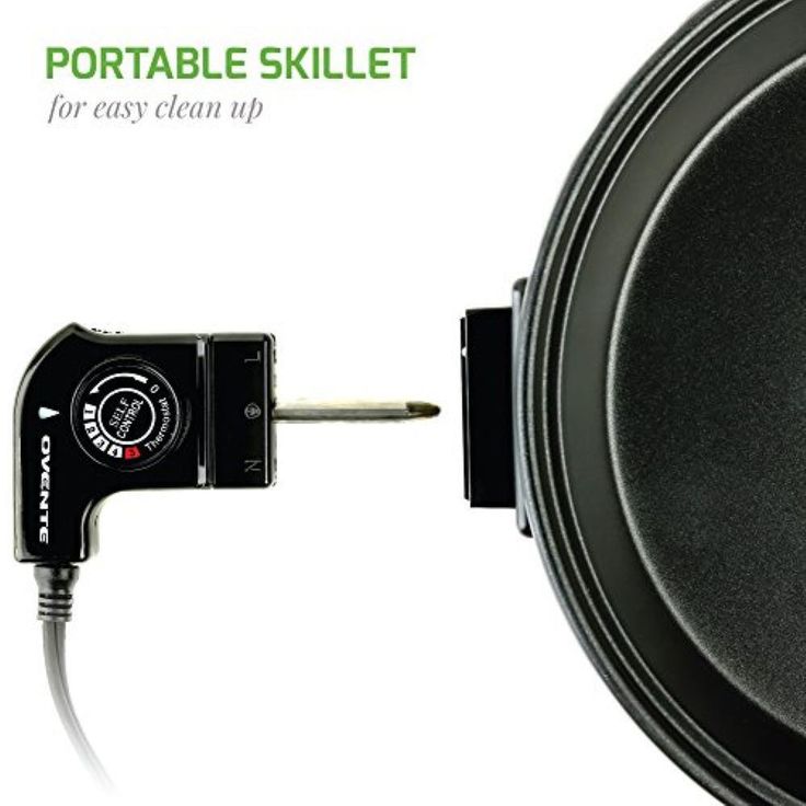 12 In. Black Non Stick Electric Skillet Aluminum Body and Tempered Glass Lid, Removable Temperature Knob