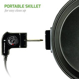 12 In. Black Non Stick Electric Skillet Aluminum Body and Tempered Glass Lid, Removable Temperature Knob