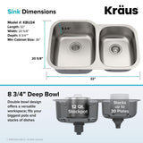 Premier Undermount Stainless Steel 32 in. 60/40 Double Bowl Kitchen Sink - Super Arbor