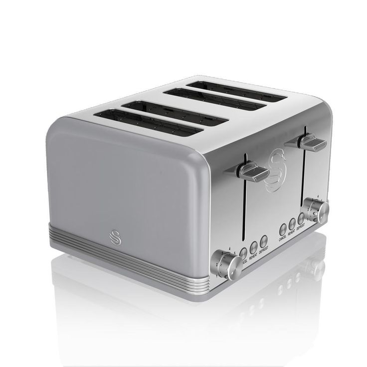 Retro 4-Slice Grey Wide Slot Toaster