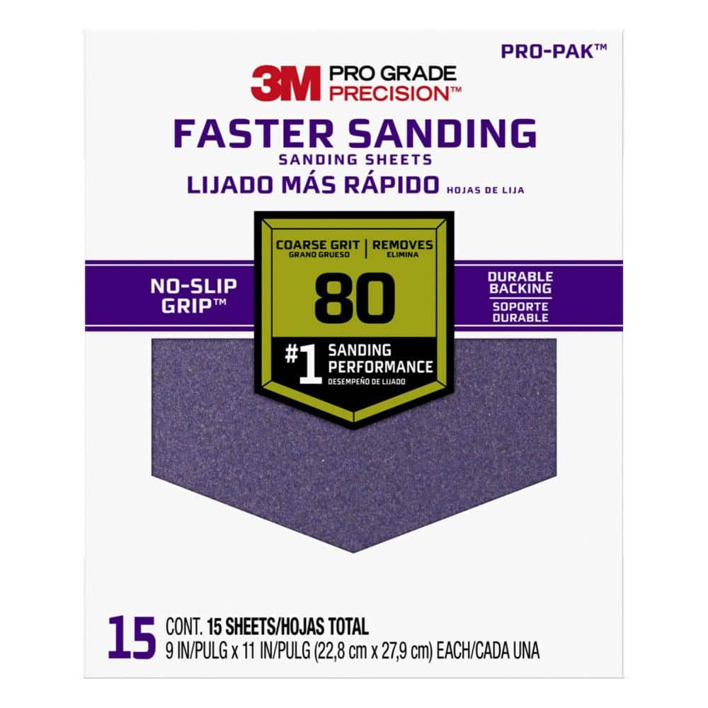 3M Pro Grade Precision 9 in. x 11 in. 80-Grit (Coarse) Faster Sanding Sheets (15-Sheets/Pack)(Case of 5)