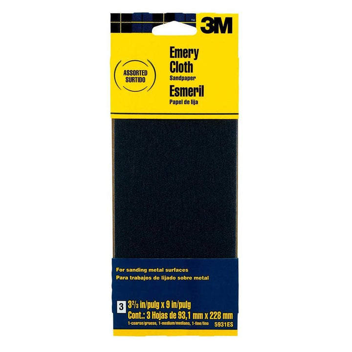 3M 3.66 in. x 9 in. Coarse, Medium and Fine Assorted Grits Emery Cloth Sandpaper (3 Sheets-Pack)