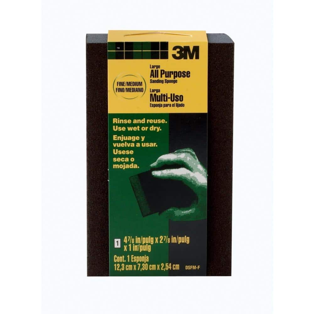 3M 2-7/8 in. x 4-7/8 in. 100, 180 Fine/Medium All-Purpose Sanding Sponge