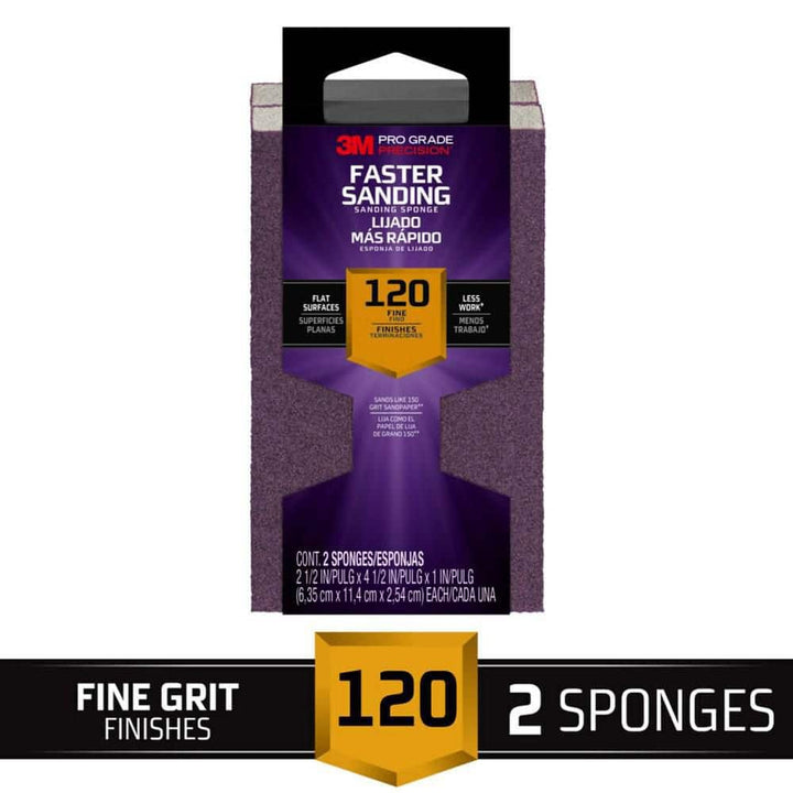 3M Pro Grade Precision 2-1/2 in. x 4-1/2 in. x 1 in. 120-Grit Fine Block Sanding Sponge