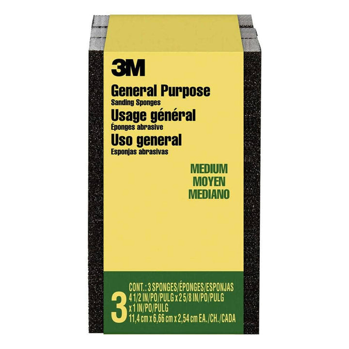 3M 4-1/2 in. x 2-5/8 in. x 1 in. Medium-Grit Sanding Sponge (3 Sponge-Pack)