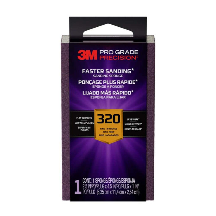 3M Pro Grade Precision 2.5 in. x 4.5 in. x 1 in. 320 Grit Faster Sanding Sanding Block Sponge (1-Pack)