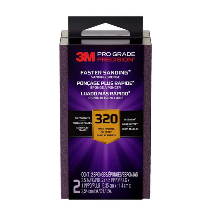 3M Pro Grade Precision 2.5 in. x 4.5 in. x 1 in. 320 Grit Faster Sanding Sanding Block Sponge (2-Pack)
