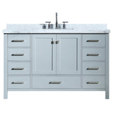 Cambridge 55 in. Bath Vanity in White with Marble Vanity Top in Carrara White with White Basin - Super Arbor