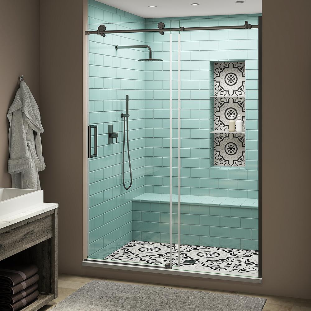 Coraline XL 56 - 60 in. x 80 in. Frameless Sliding Shower Door with StarCast Clear Glass in Stainless Steel Right Hand - Super Arbor