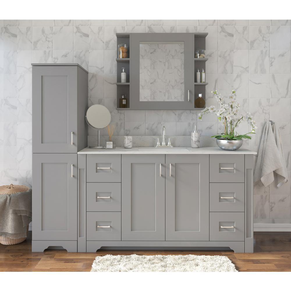 Hawthorne 16 in. W x 22 in. D x 65 in. H Linen Cabinet in Twilight Gray - Super Arbor