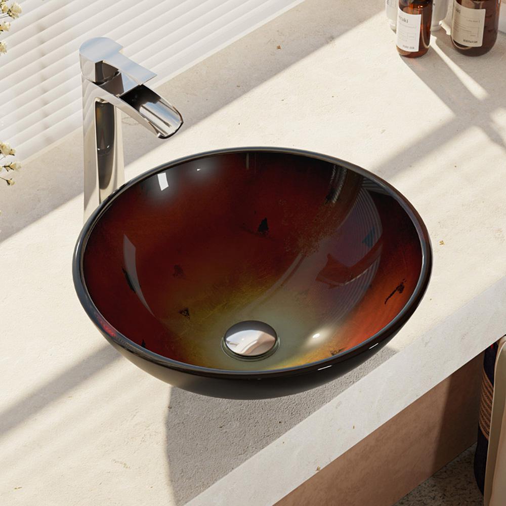 Glass Vessel Sink in Crystal with R9-7007 Faucet and Pop-Up Drain in Chrome - Super Arbor
