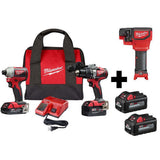 M18 18-Volt Lithium-Ion Brushless Cordless Hammer Drill/Impact/Threaded Rod Cutter Combo Kit (3-Tool) with 4-Batteries - Super Arbor