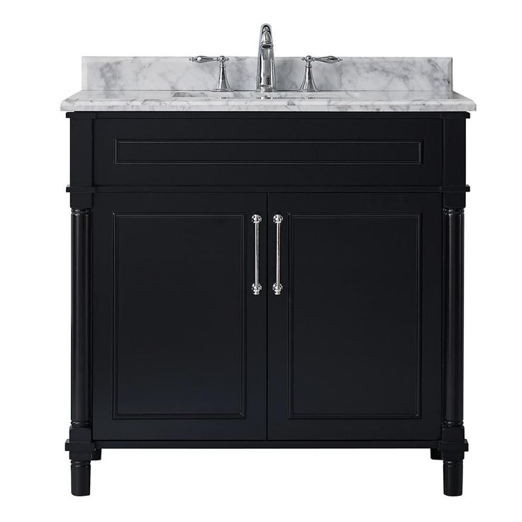 Aberdeen 36 in. W x 22 in. D Vanity in Black with Carrara Marble Top with White Sink