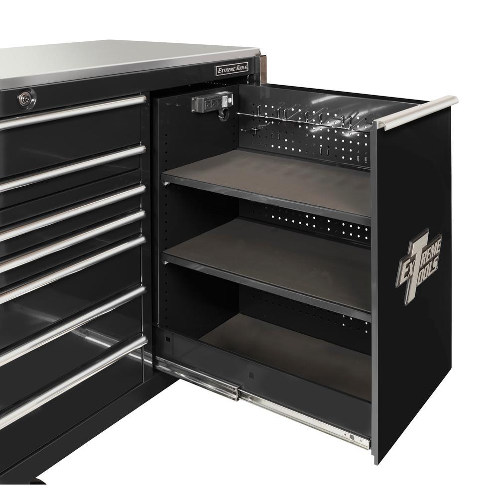 76 in. 12-Drawer Professional Roller Cabinet Includes Vertical Power Tool Drawer & Stainless Steel Work Surface in Black - Super Arbor