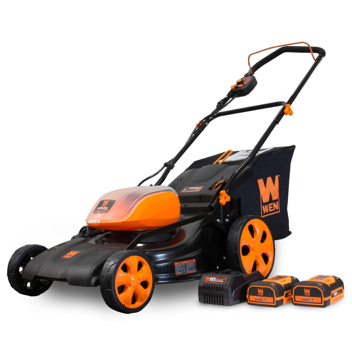 WEN 19 in. 40V Max Lithium-Ion Cordless 3-in-1 Walk-Behind Push Lawn Mower, 16-Gallon Bag — Tool Only