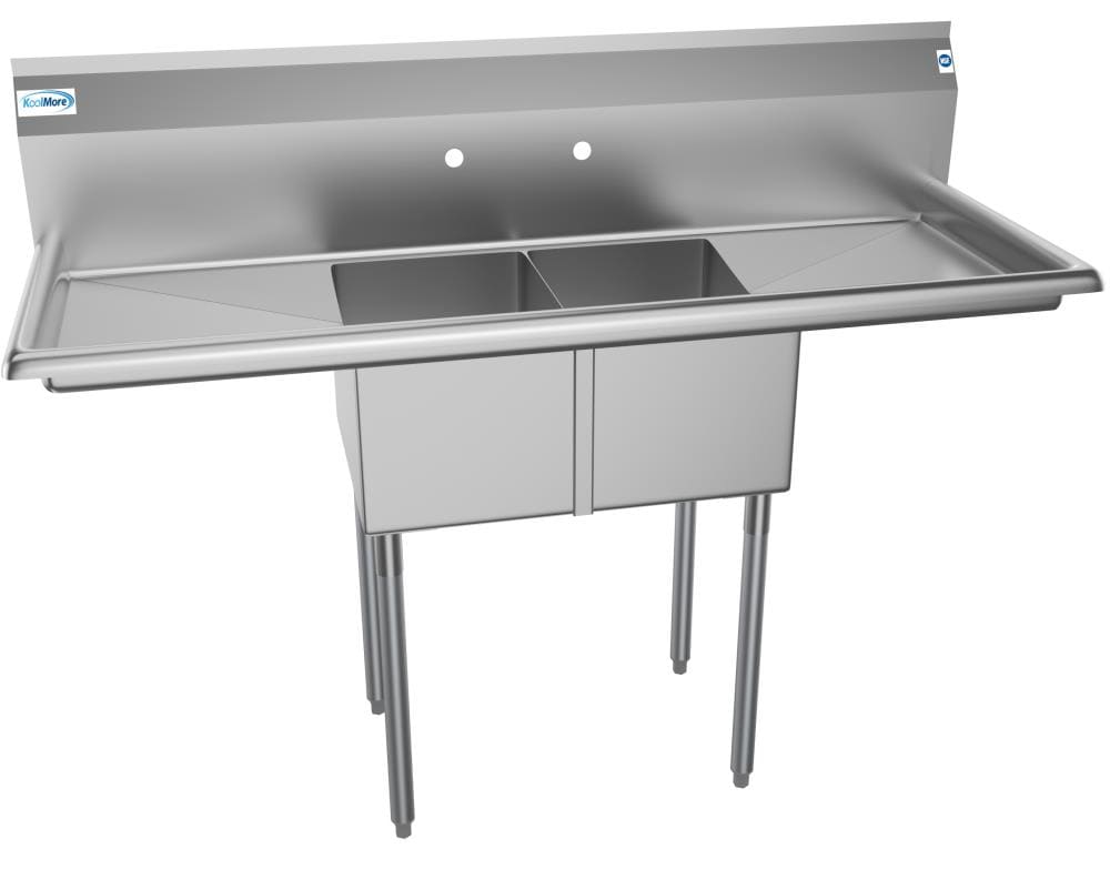KoolMore Stainless Steel 2-Basin Freestanding Utility Tub with Drain