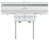 KoolMore Stainless Steel 2-Basin Freestanding Utility Tub with Drain
