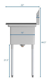 KoolMore Stainless Steel Freestanding Utility Tub with Drain - 22x29 inch