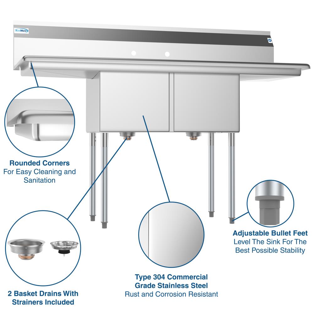 KoolMore Stainless Steel 2-Basin Freestanding Utility Tub with Drain