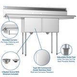 KoolMore Stainless Steel 2-Basin Freestanding Utility Tub with Drain