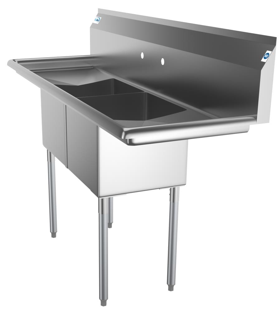 KoolMore Stainless Steel 2-Basin Freestanding Utility Tub with Drain