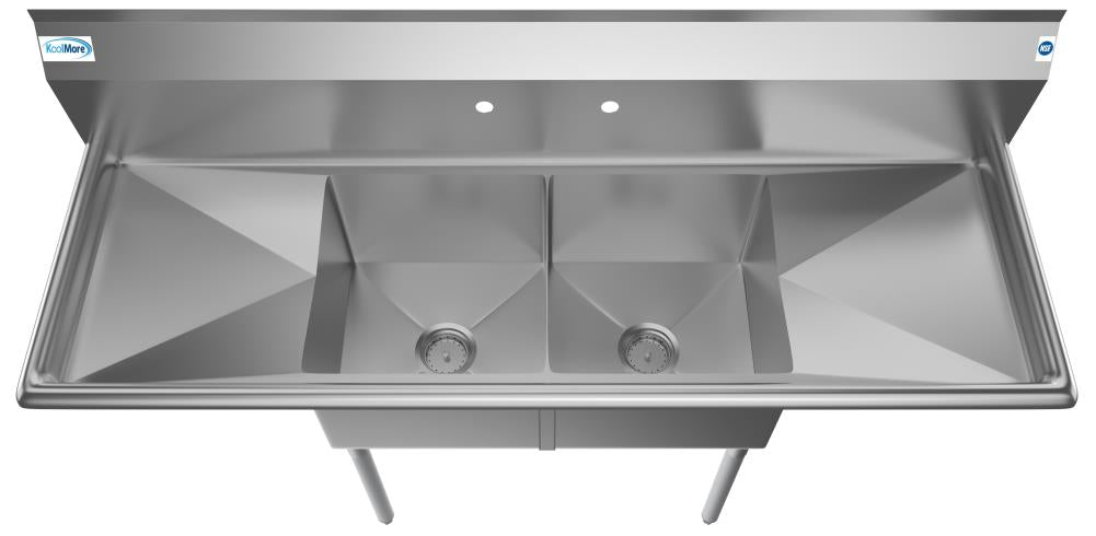 KoolMore Stainless Steel 2-Basin Freestanding Utility Tub with Drain