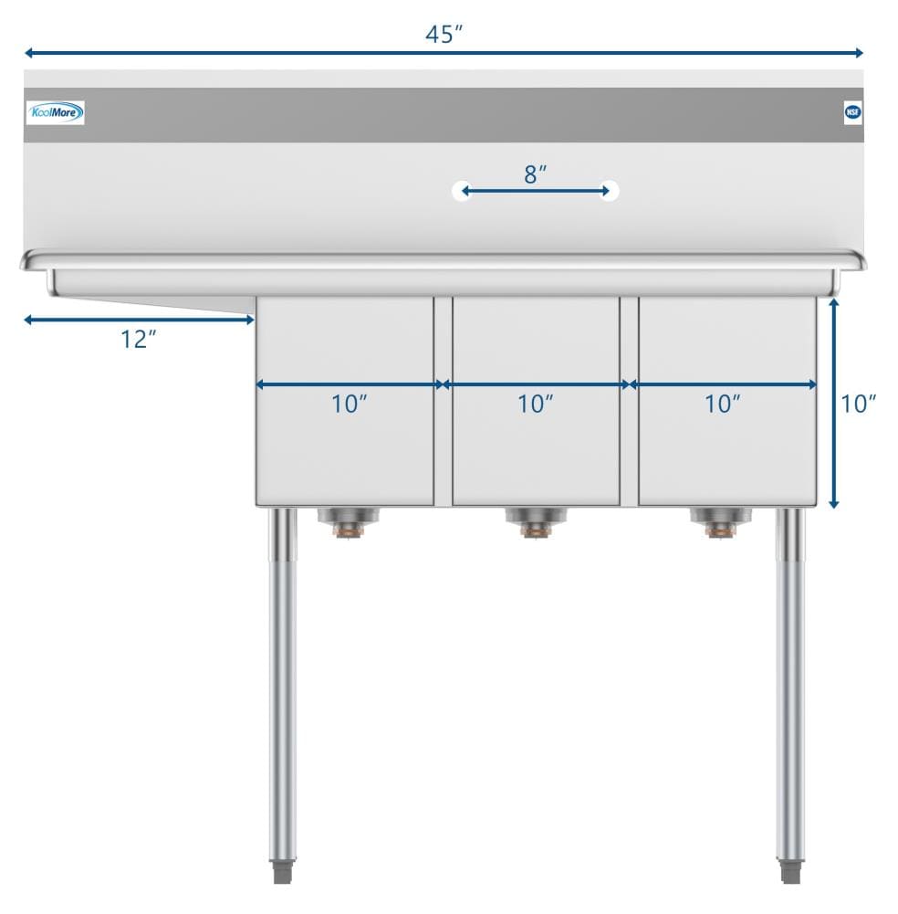 KoolMore 3-Basin Stainless Steel Utility Tub with Drain